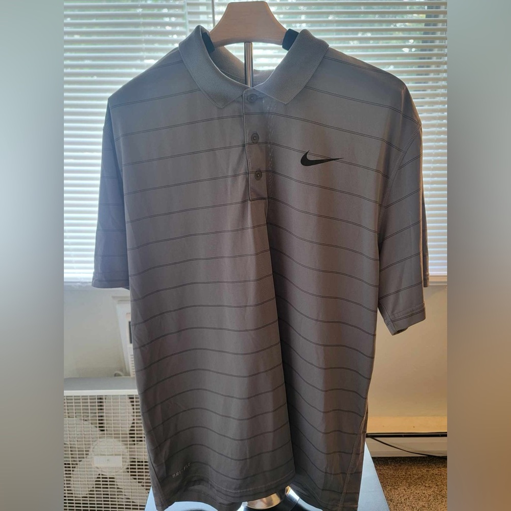 Nike Gray Performance Polo Shirt with Stripes